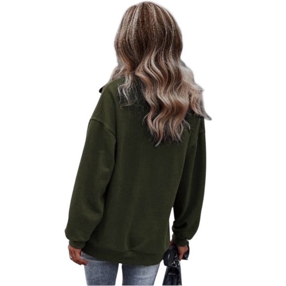 Women's Zip Up Solid Hoodie Pullover. Green - Picture 2 of 9